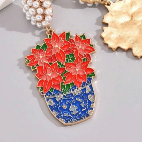 ❤️❤️ FREE Potted Plant Flower Pot Hipster Hippie Artsy Pearl Faux Drop Earrings - Picture 3 of 4